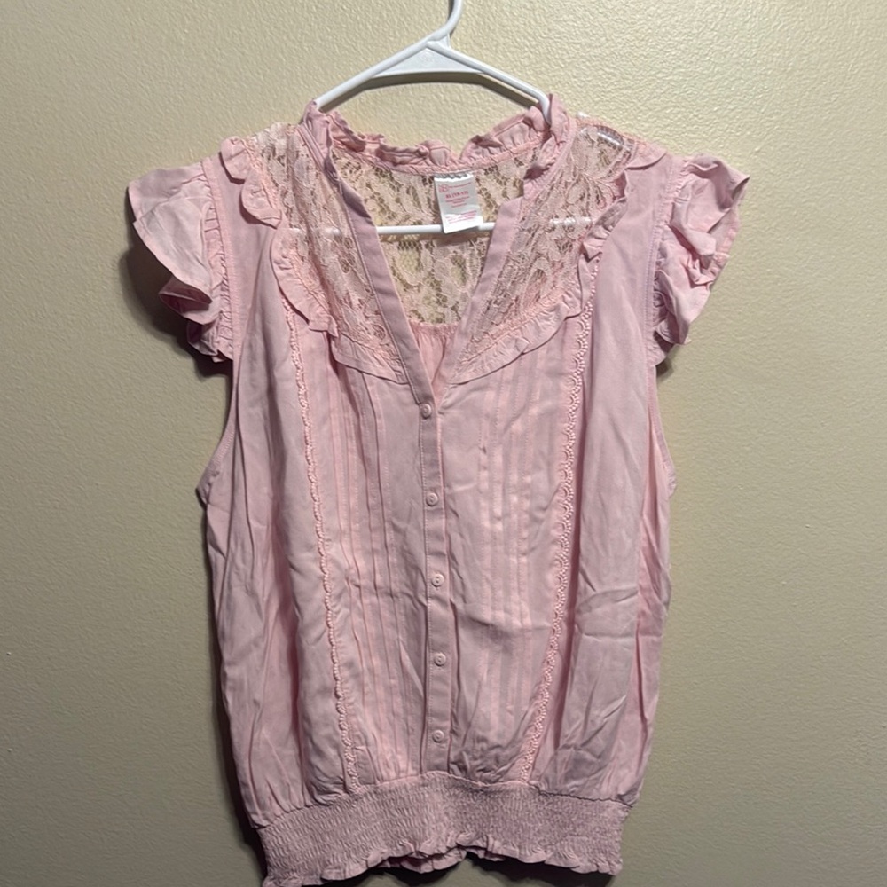 Pink Lace Trim Blouse